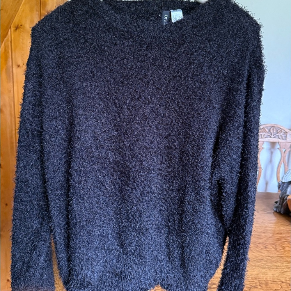 Divided Black Fuzzy Crew Neck Sweater